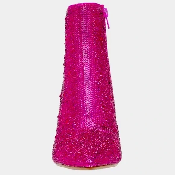 Size 10 Metallic Hot Pink Rhinestone Embellished Almond Toe Fashion Boots Bootie - Picture 5 of 6